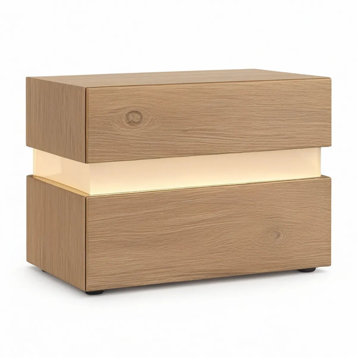 Szafka nocna MDF w dekorze naturalnego dębu z 2 szufladami i oświetleniem LED, 50 x 40 x 50 cm