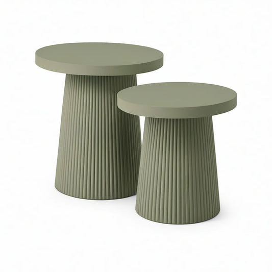 Zestaw 2 okrągłych stolików bocznych MDF, oliwkowozielony, Ø65 x 60 cm i Ø50 x 48 cm