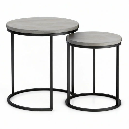 Zestaw 2 okrągłych stolików bocznych MDF w efekcie betonu, szaro-czarny, Ø60 x 60 cm i Ø50 x 50 cm