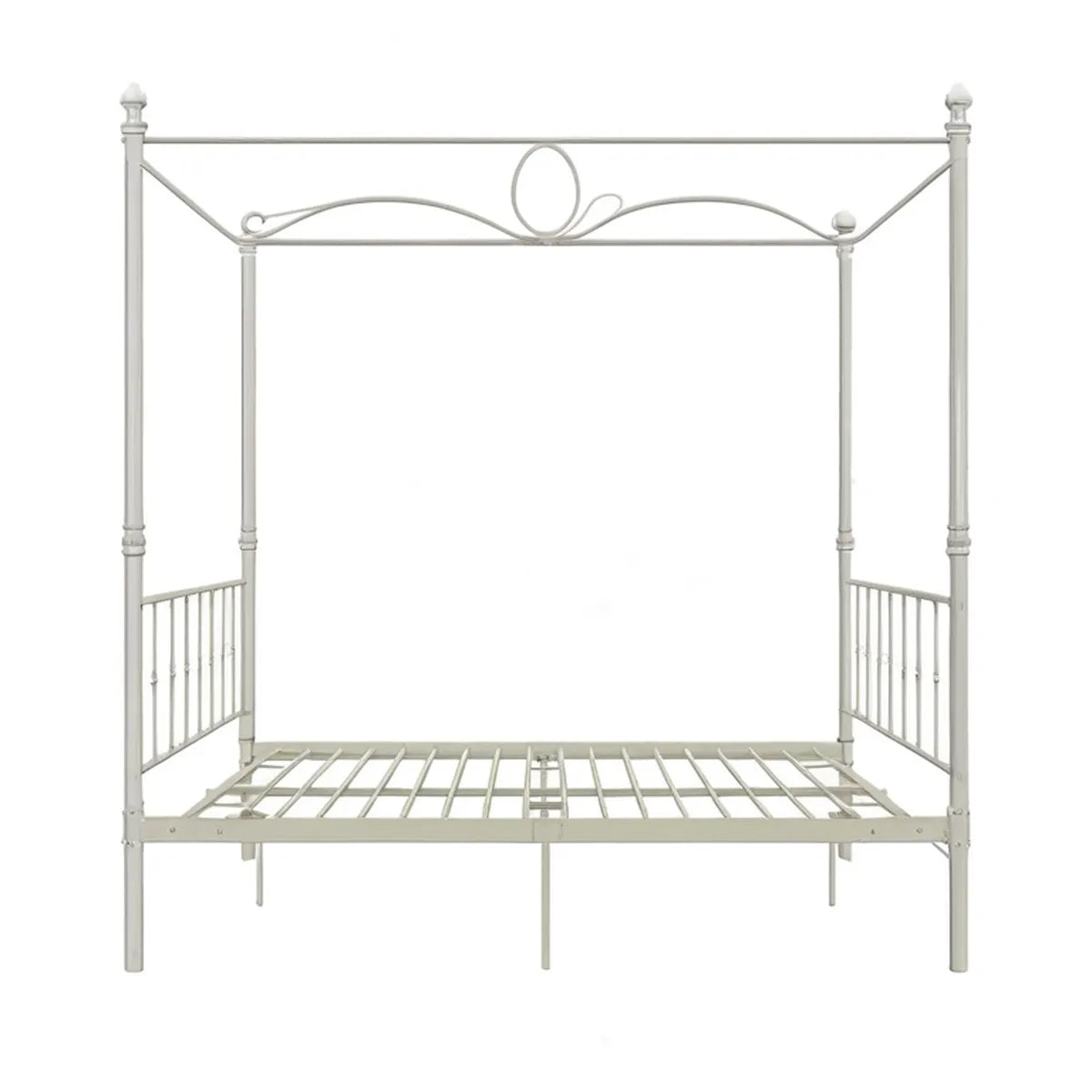Łóżko jednoosobowe z baldachimem 90 x 200 cm, stalowe, białe