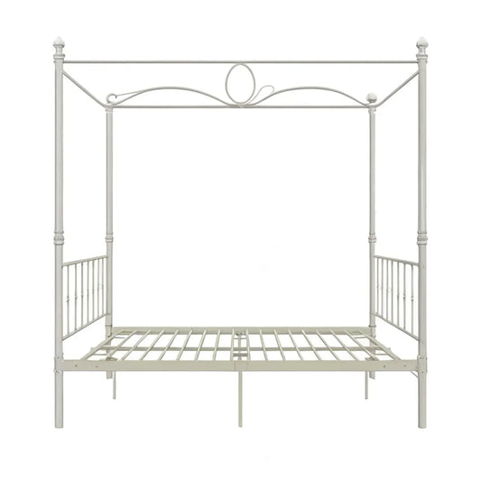 Łóżko jednoosobowe z baldachimem 90 x 200 cm, stalowe, białe